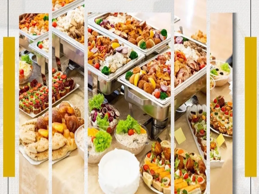 Chafing dishes of starters, salads and naan set out for a Shakeel Pakwan event