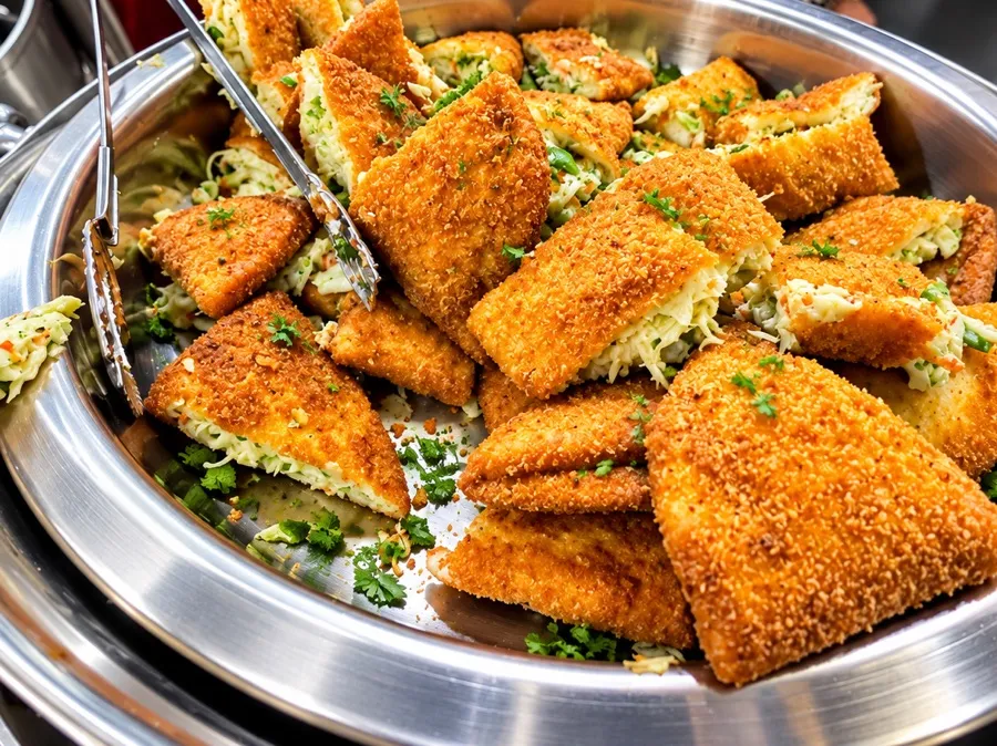 Chicken cheese rolls served at an event